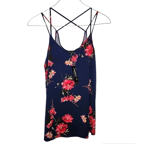 Papermoon Tops - Papermoon Spaghetti Strap Stretch Tank Navy Red Floral Size 3X